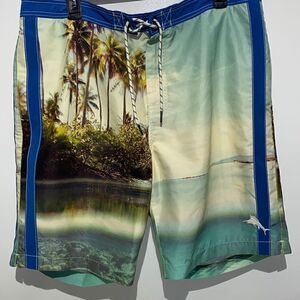 Tommy Bahama Relax Men's Tropical Paradise Print Blue Surf / Board Shorts Sz XL